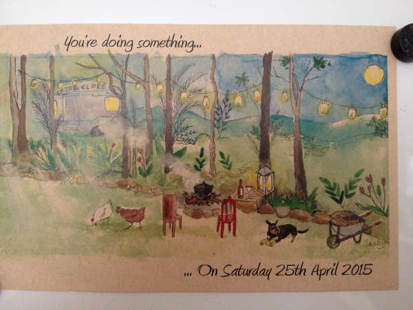 Watercolour - Backyard Wedding Invitation - a bush scene wedding invitation card.